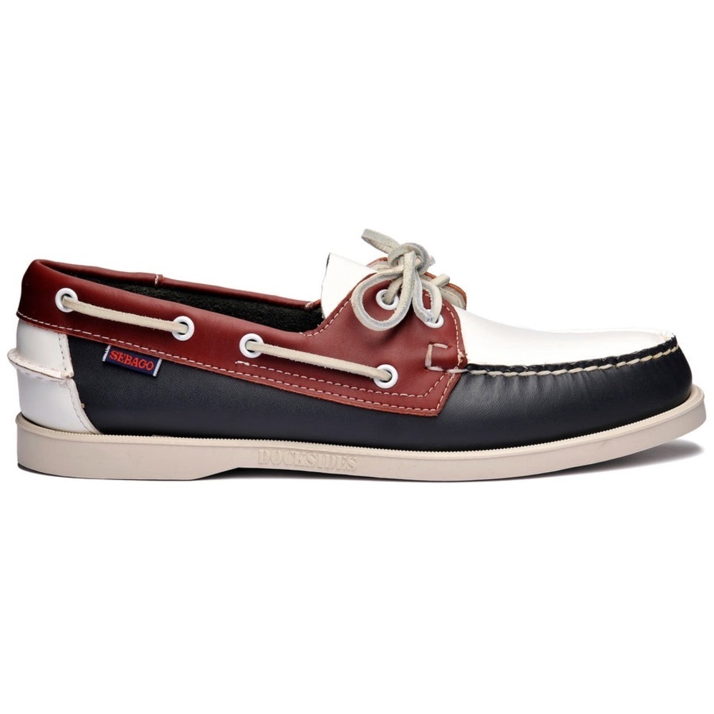 Sebago Women's Tricolor Leather Boat Shoe - Navy, White & Burgundy